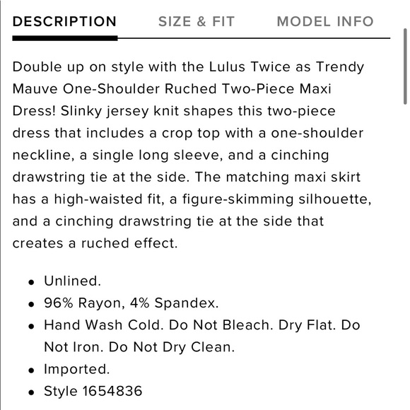 Lulu’s Mauve One Shoulder Ruched Two Piece Maxi Dress Size Large - Picture 5 of 6